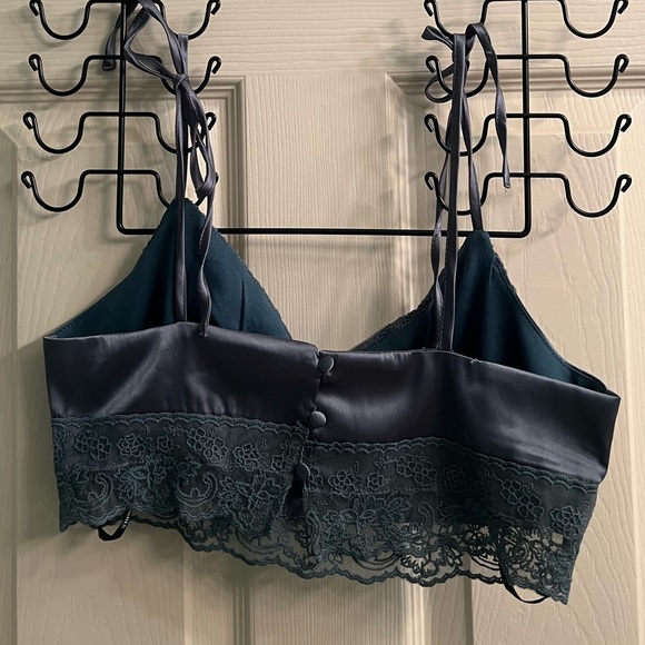 Forever21 Dark Teal Blue Satin Crop Top - Picture 4 of 5